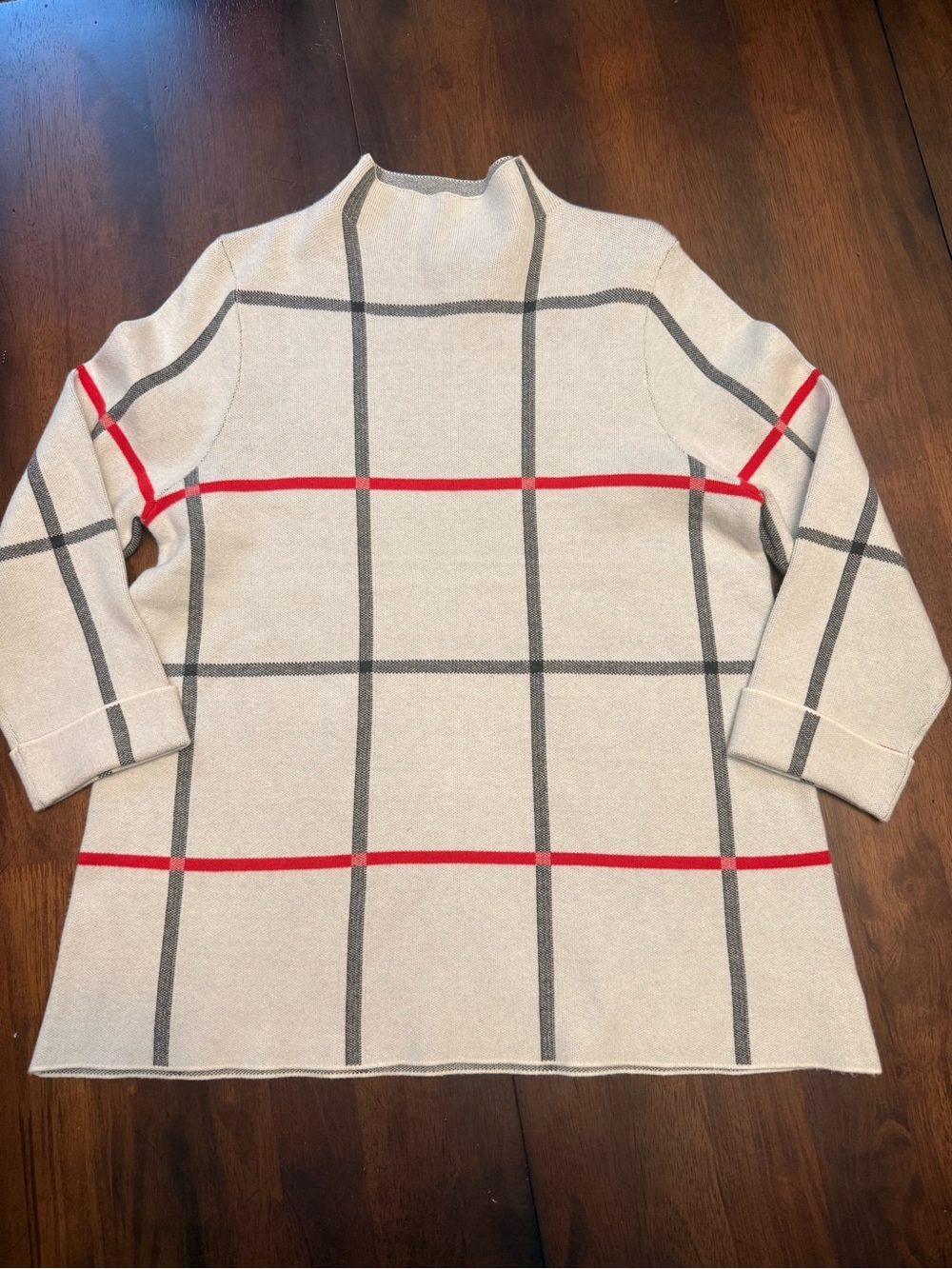 Tahari Plaid Knit Mock Neck Sweater